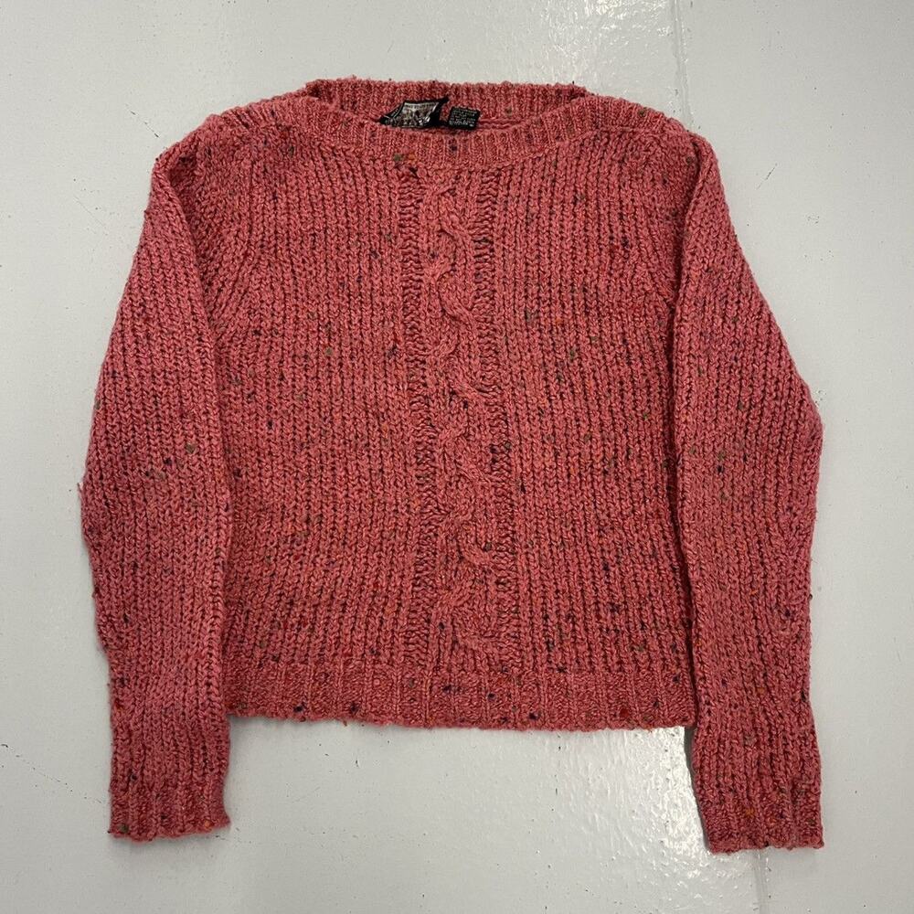 Vintage 80s Sweater Teas Pink Boat Neck Cable Knit Sweater